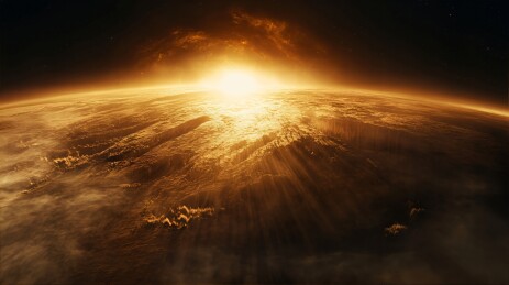 外星地表太阳升起