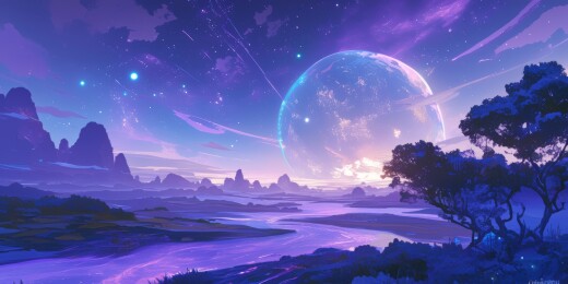 月夜山林梦幻风景
