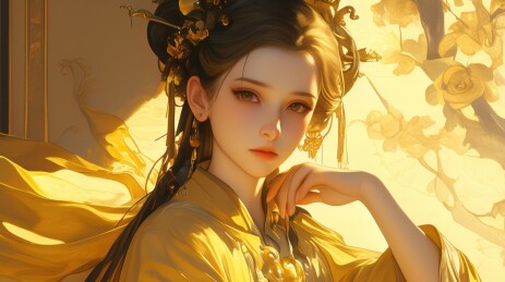 明黄华服女子画像