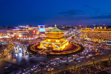 航拍西安钟楼城市夜景