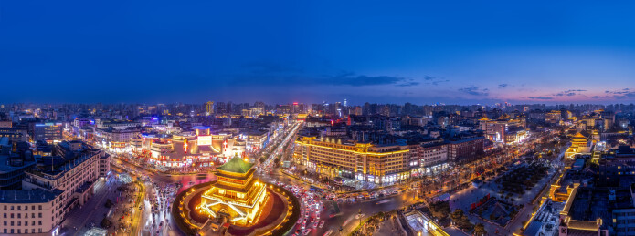 航拍西安钟楼城市夜景