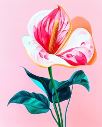 粉红背景热带花卉油画