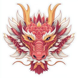 红色线条勾勒的龙头