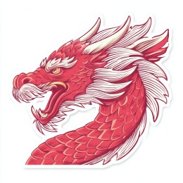 红色线条勾勒的龙头