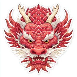 红色线条勾勒的龙头