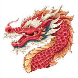 红色线条勾勒的龙头