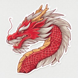 红色线条勾勒的龙头