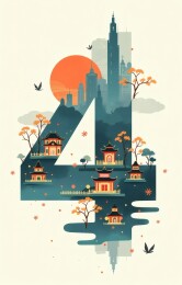 东方都市剪影祥和意境图
