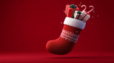 红色圣诞袜与礼物图案