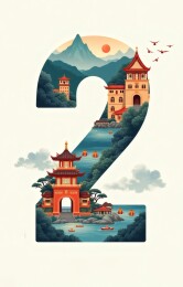 数字2中国山水建筑图