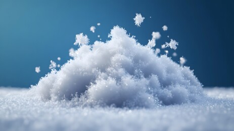 雪堆与雪花飞舞