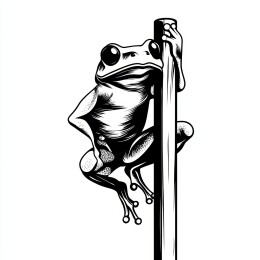 青蛙抱杆黑白图案