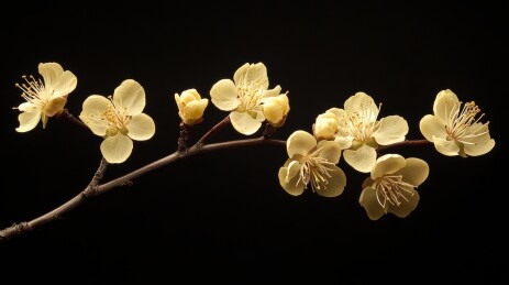 黑底梅花枝条特写