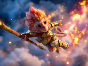 持金箍棒飞行的小猴