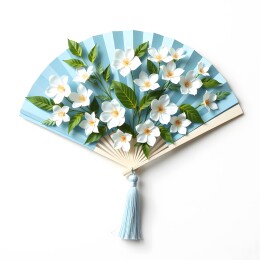 蓝扇缀白花绿叶流苏悬