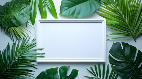 绿叶环绕的白色空白相框