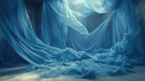 神秘蓝色纱幔的艺术空间