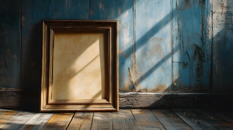 靠墙而立的复古空相框