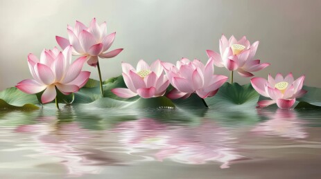 静美池中莲花倒影如画