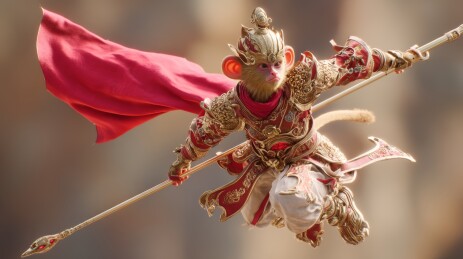 云端小猴持棒形象图