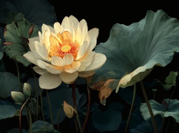 暗夜荷花盛放图