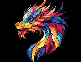 多彩几何风格龙的插画头像