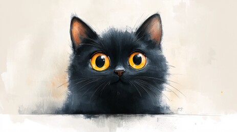 大眼睛黑猫插画
