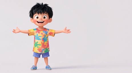 张开双臂的可爱小男孩