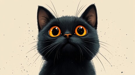 大眼睛黑猫萌趣插画
