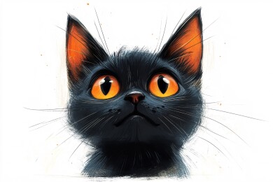 大眼黑猫插画