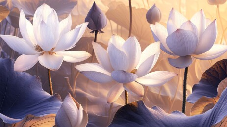 梦幻光影下的绽放白莲