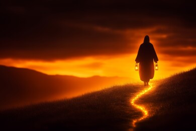 落日余晖，孤影前行