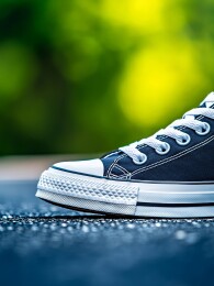 深蓝色帆布鞋特写