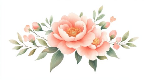 两朵粉花伴绿叶