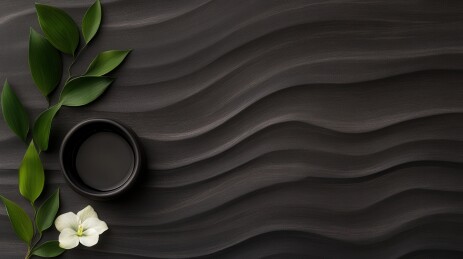 黑底绿叶白花圆杯景