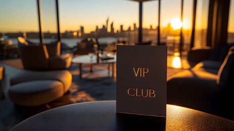 夕阳下VIPCLUB标牌与室内景