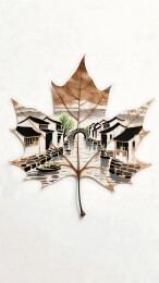 雕刻在枫叶上的徽派风格