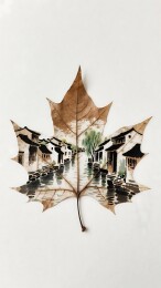 雕刻在枫叶上徽派风格