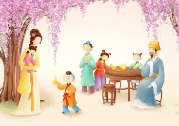 孔融让梨在院子里分梨