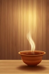柔光下的木桌与饭碗