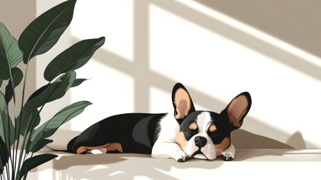 家庭客厅内安静休息的宠物狗