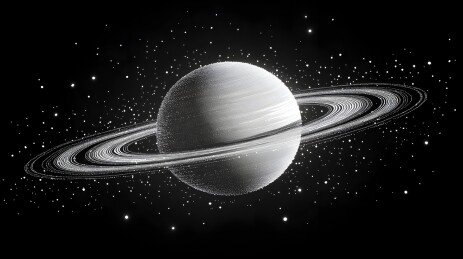 土星及其光环的黑白插画