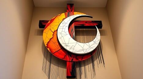 艺术十字架与月亮融合