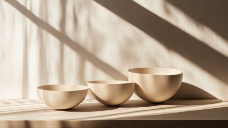 光影下的金属碗静谧摆设