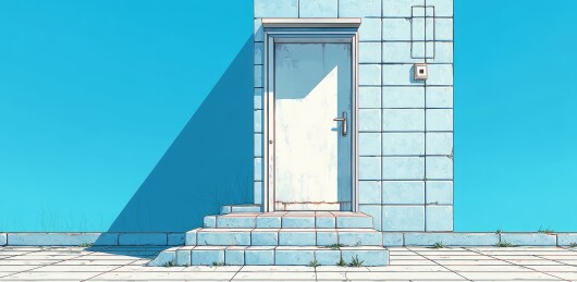 蓝砖墙面单门景致图