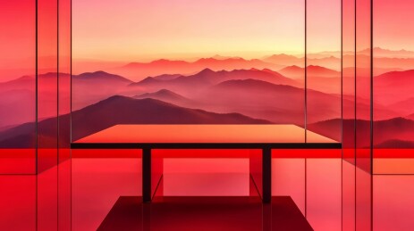 室内观山日落场景