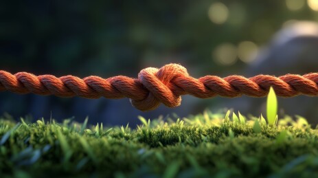 草上红绳绳结画面