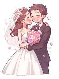 甜蜜新婚夫妇幸福相拥