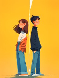 背对背站立的男女青年