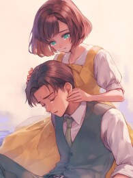 女孩温柔抚慰低头悲伤的男孩